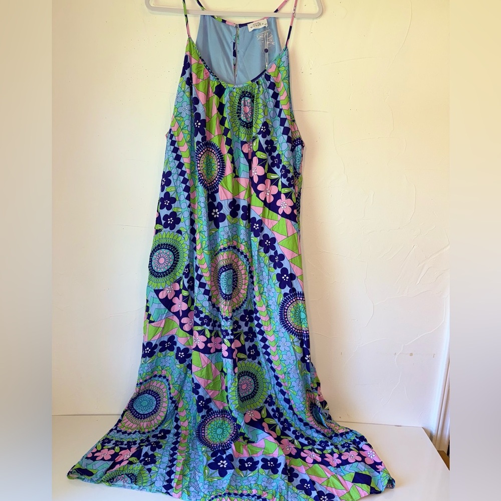 NWT EMILY WONDER PAISLEY FLORAL GEOMETRIC PRINT VNECK BLUE MAXI DRESS SZ 3X
